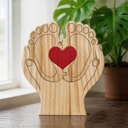 Personalized Gift Father's Day gift: Wooden baby feet puzzle, cute cat family name puzzle, home decoration, keepsake - Birthday gift for family members - Memento of a baby's growth.