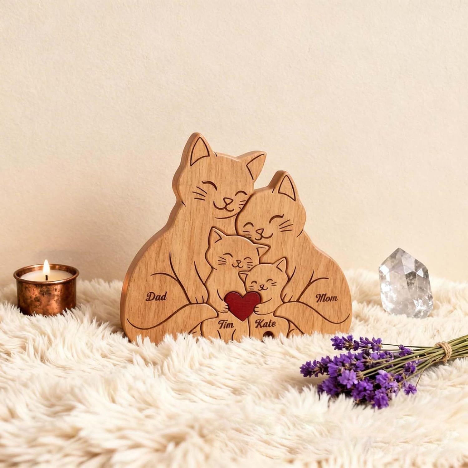 Personalized Gift wooden jigsaw puzzle, cute cat family name puzzle, home decoration, keepsake - Birthday gift for family members - Baby's growth memento.