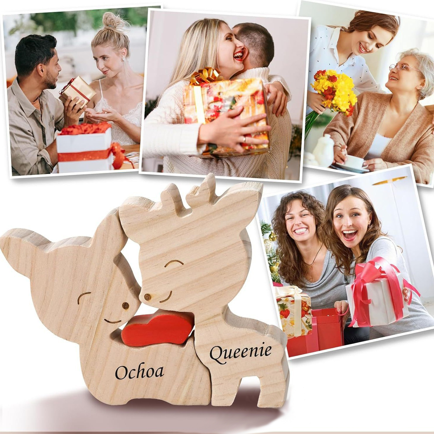 Personalized Gift wooden puzzle, cute deer, family name puzzle, home decoration, keepsake - Birthday gift for family members - Valentine's Day gift.