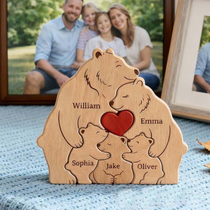 Personalized Gift wooden teddy bear puzzle set, a heartwarming family portrait of a mother and baby bear, perfect for Mother's Day or home decor - Birthday gift for family members.
