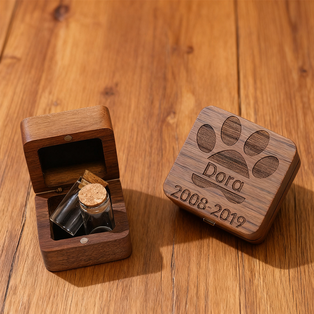 Personalized Paw Print Pet Memorial Box - Hair and Keepsake Holder