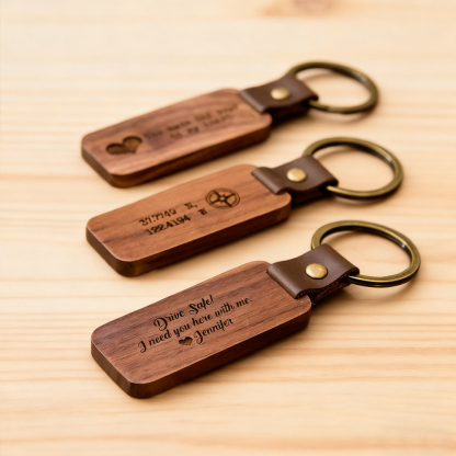 3-Piece Engraved Walnut Wood Keychain Set – Thoughtful Gift to Carry Your Love