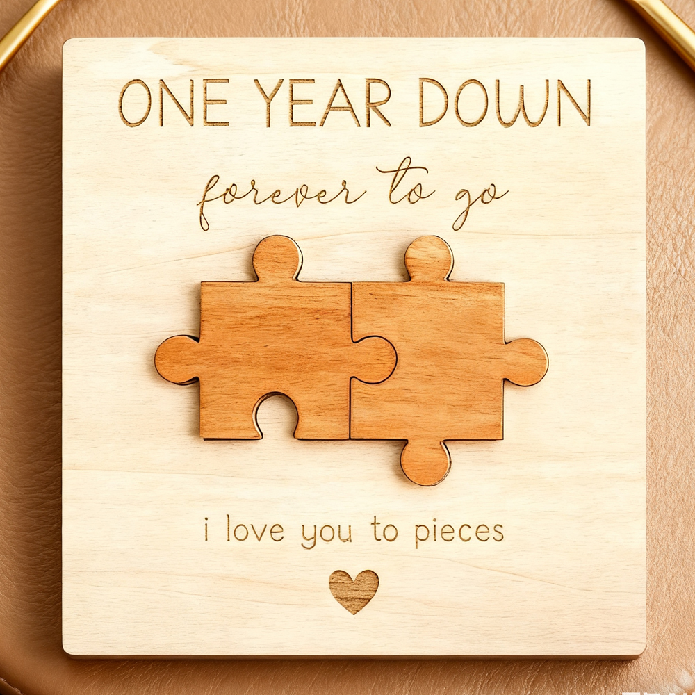 Couple's Anniversary Wood Board – Engraved Wooden Puzzle Card