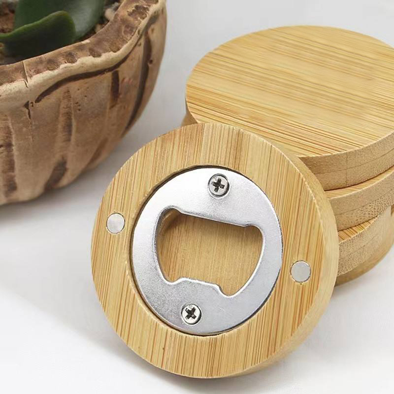 Personalized custom wooden beer bottle opener with round laser engraving-Father's day gift