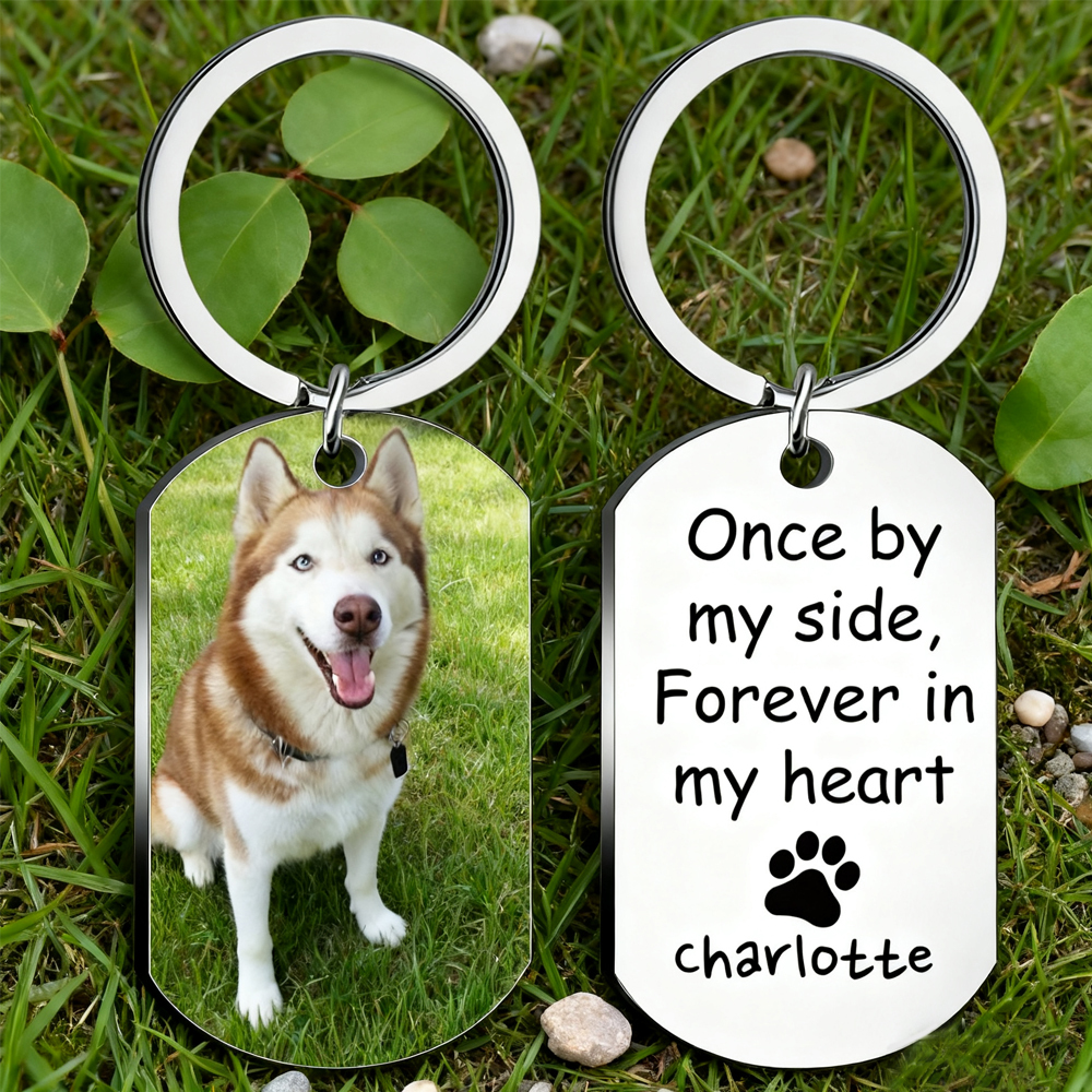 Forever in My Heart - Custom Aluminum Dog Photo Keychain Keepsake