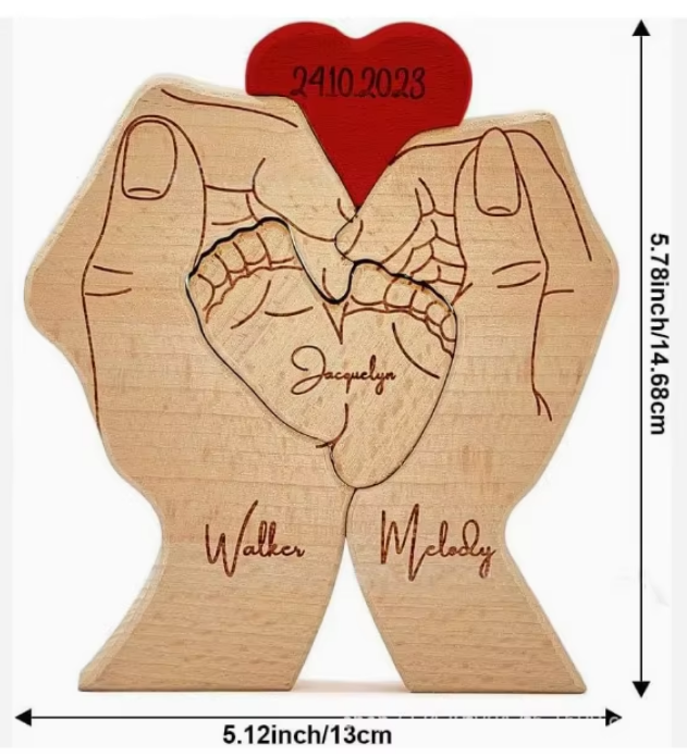 Wooden baby foot crafts, puzzles carved with family names, home decorations, Mother's Day gift-Gift For Mom-TailorAura