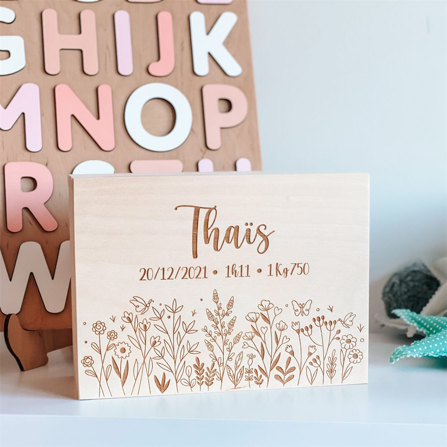 Personalized hand-carved gift cute memory storage box wooden baby keepsake box-Gift for Baby