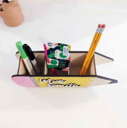 Personalized wooden desk organizer and pen holder, a Teacher's Day gift-Gift for teachers.