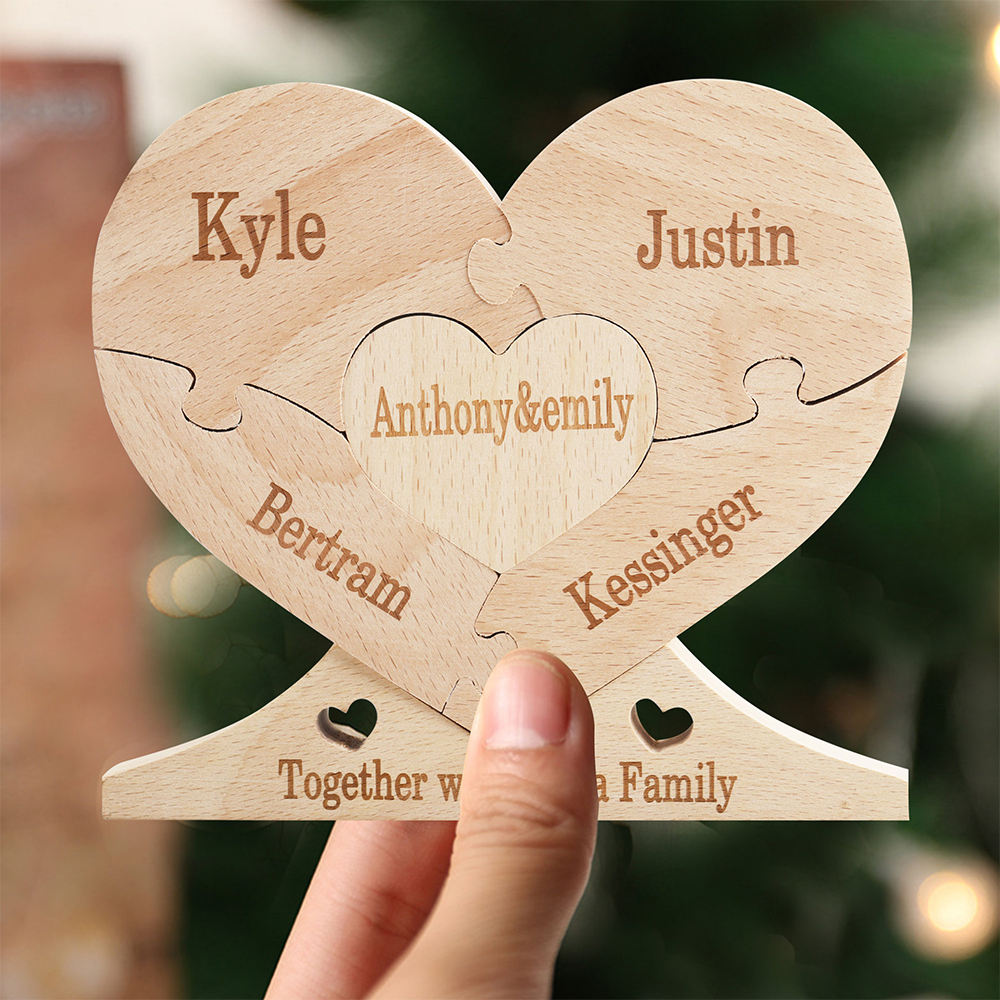 Personalized wooden heart-shaped puzzle, Valentine's Day wooden heart-shaped decoration-Gift for Famliy-TailorAura