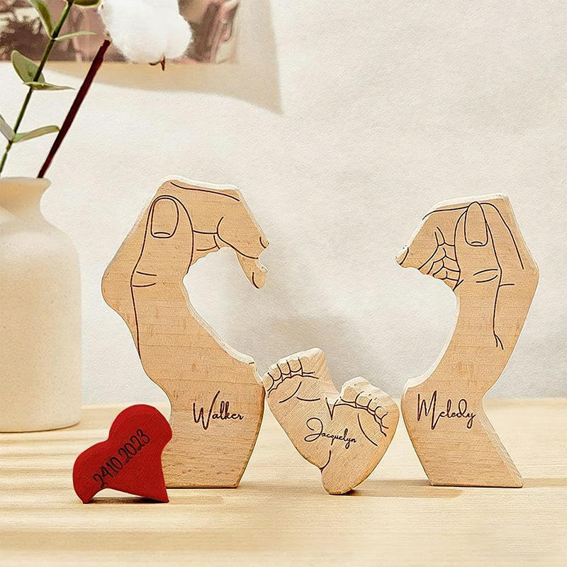 Wooden hand-carved family member and baby name puzzle home decor-Gift For Famliy