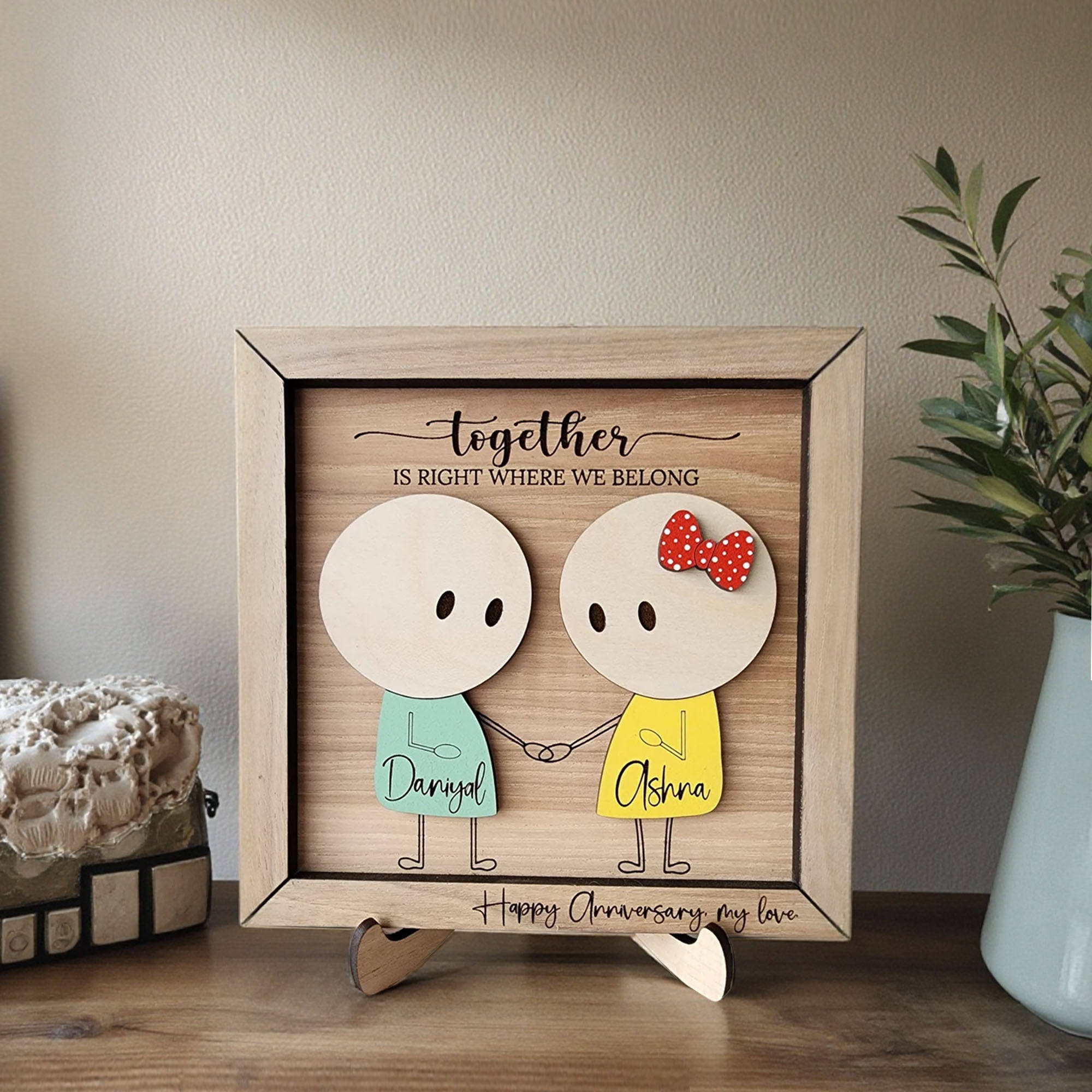 Personalized custom-made wooden logos and name tags for couples' anniversaries, wooden home decorations.-TailorAura