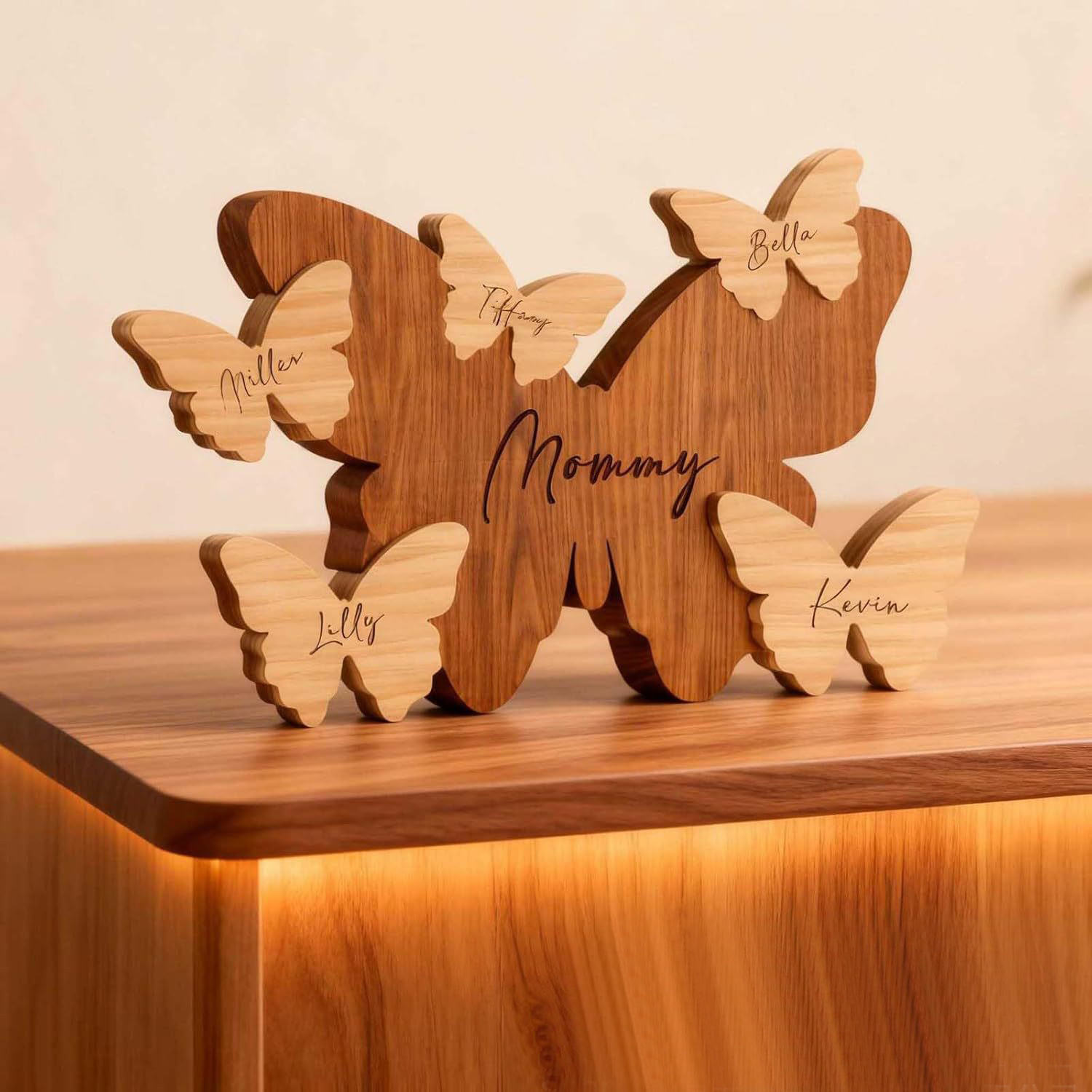 Cute wooden animal puzzle, butterfly family name design, custom wooden crafts, Mother's Day birthday gift, holiday gift.