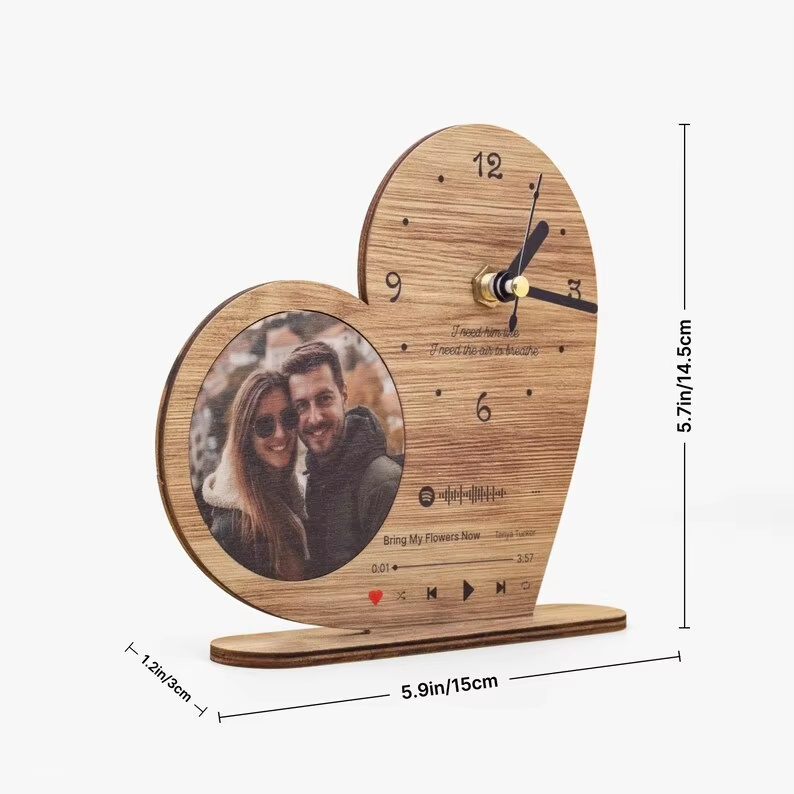 Personalized Pattern Custom Clock Decoration Photo Souvenir Heart-Shaped Stand Clock Decoration - Birthday Gift for Girlfriend-TailorAura