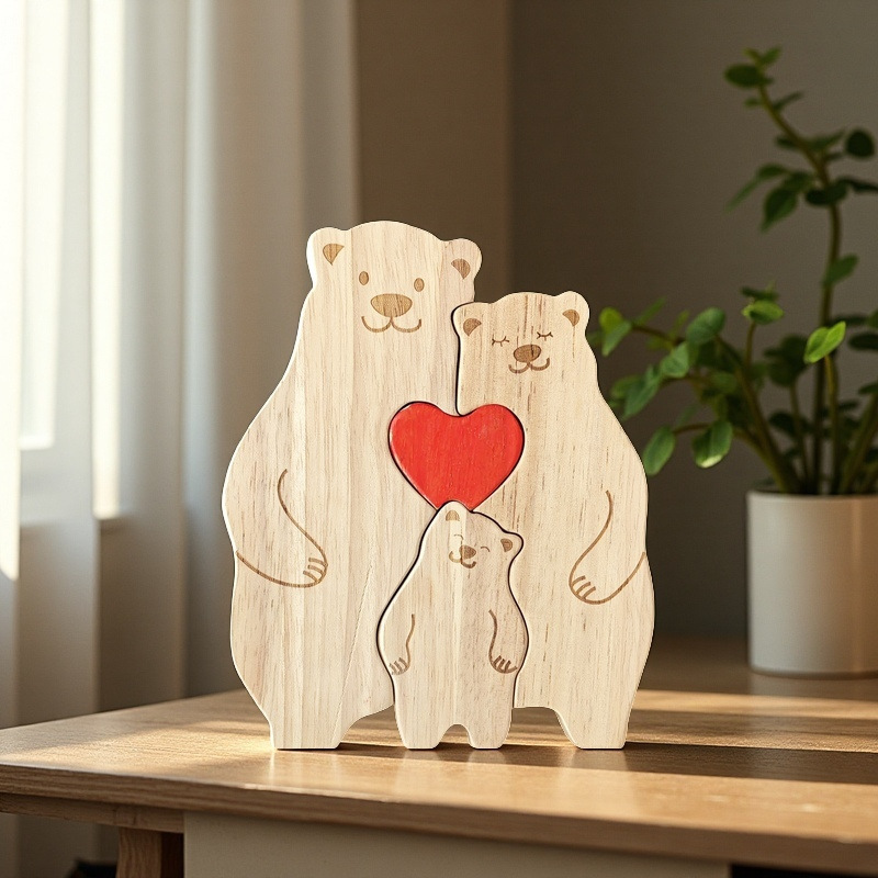 Personalized cozy wooden teddy bear decorative ornament - Gift for family members.