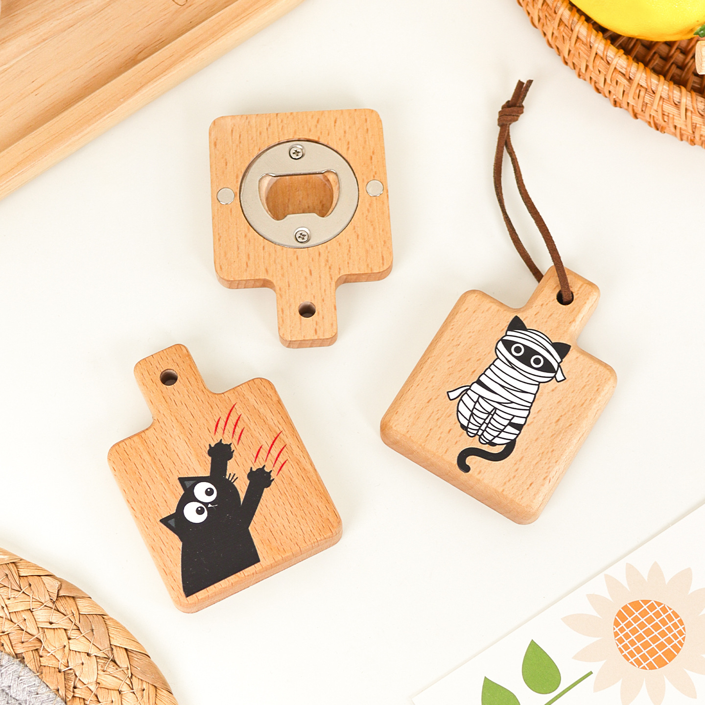 Creative Cartoon Cat Paw Solid Wood Bottle Opener Magnetic Fridge Magnet Wooden Bottle Opener - Birthday Gift for Friend-TailorAura