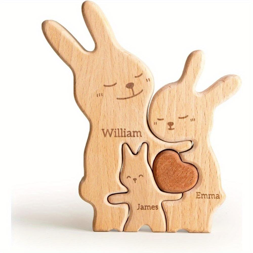 Wooden personalized rabbit family puzzle, anniversary gift, wooden animal rabbit puzzle, family keepsake - Gift for family members.-TailorAura