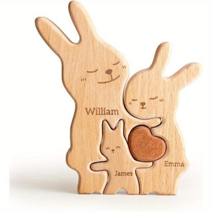 Wooden personalized rabbit family puzzle, anniversary gift, wooden animal rabbit puzzle, family keepsake - Gift for family members.-TailorAura
