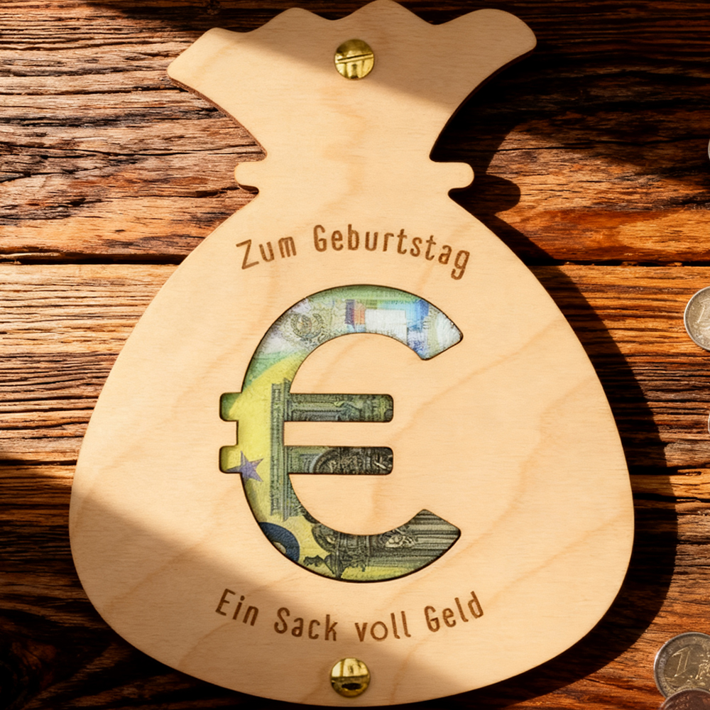 Euro Money Bag Wooden Plaque - Personalized Birthday Gift