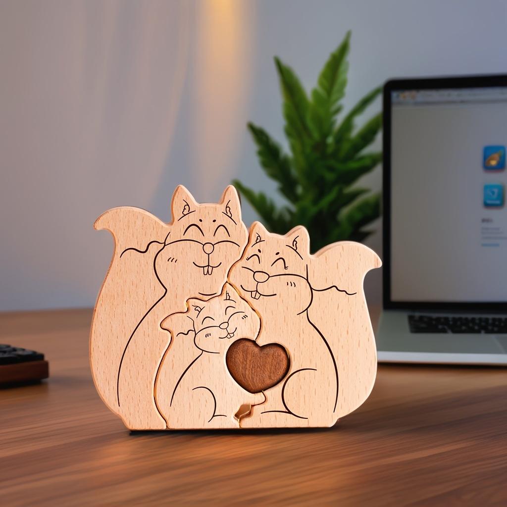 Wooden Squirrel Family Puzzle Toy - Father, Mother, and Baby - Wooden Squirrel Family Jigsaw Puzzle - Family Souvenir Gift - Birthday Gift for Family Members-TailorAura
