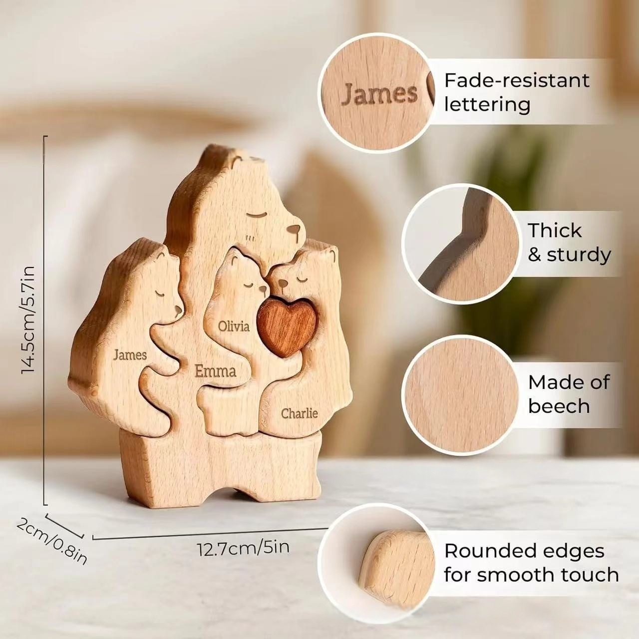 Wooden teddy bear puzzle set for Mother's Day and Father's Day, a family keepsake-Birthday Gift for family members.-TailorAura