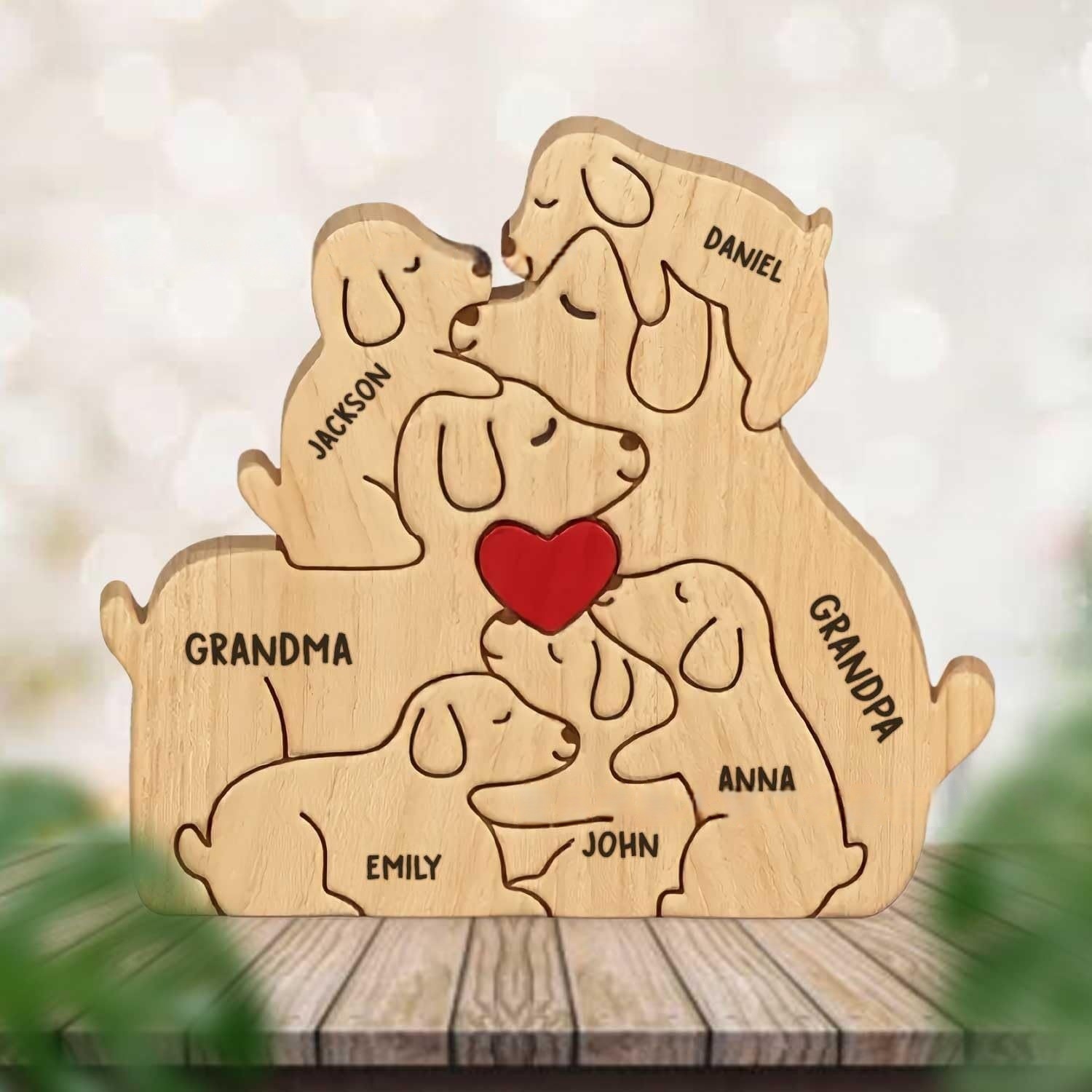 Wooden puppy puzzle family ornament, dog-shaped wooden puzzle set, family keepsake-Birthday gift for family members.-TailorAura