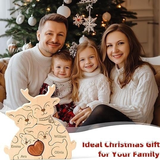 Wooden reindeer, a warm family portrait, personalized wooden puzzle, wooden home decoration, party gift, family keepsake - Birthday gift for Family member.-TailorAura