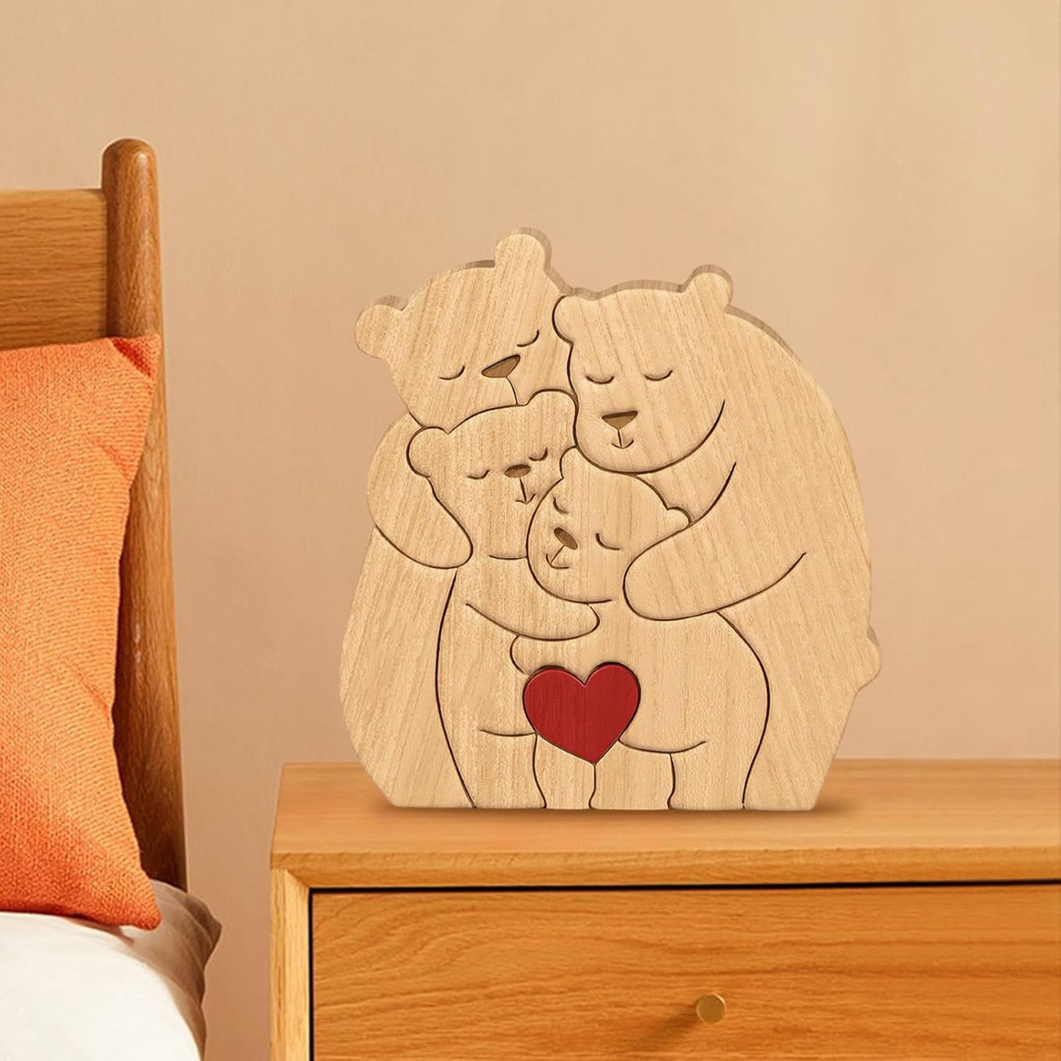 Personalized wooden hugging bear family puzzle set, animal carving home decoration, craft, family keepsake - Birthday gift for family members.