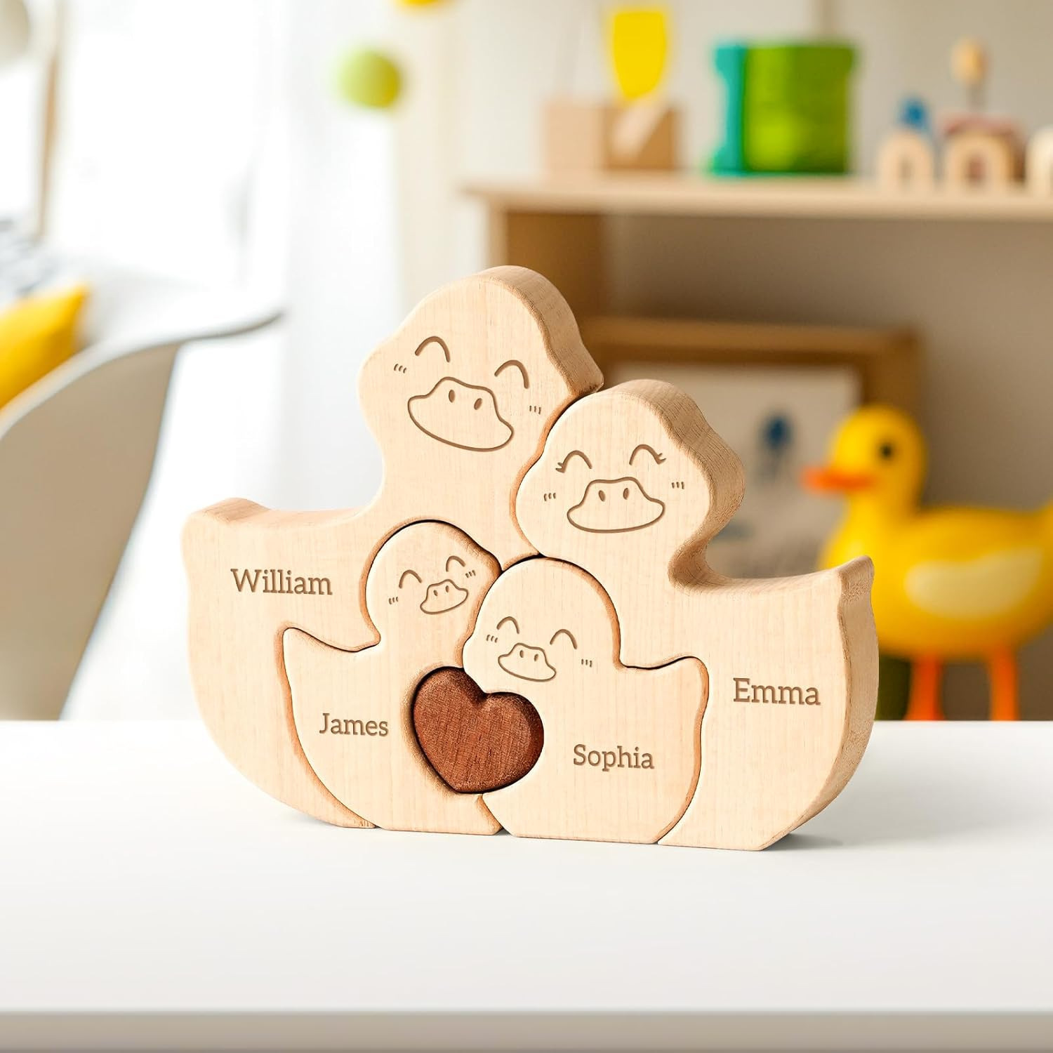 Personalized gifts wooden carved duck puzzle set, craft home decoration, family keepsake - Birthday gift for family members.-TailorAura