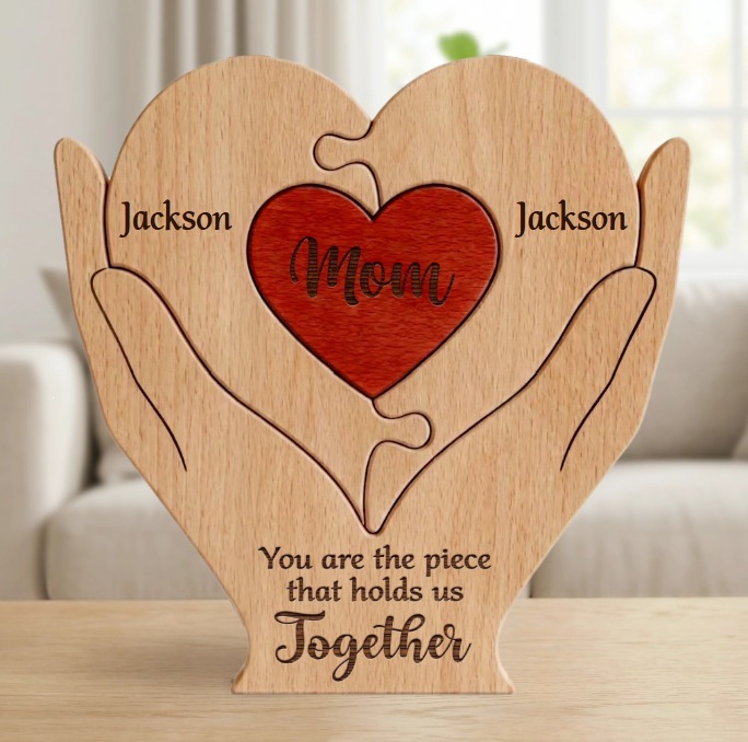 Personalized gift wooden heart-shaped jigsaw puzzle set, craft home decoration, family keepsake - Birthday gift for family members - Mother's Day gift