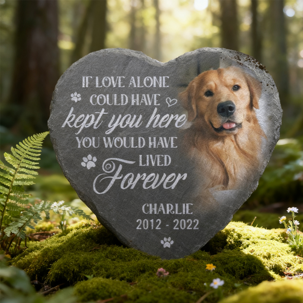 Custom Photo Heart Shaped Memorial Stone - Personalized Pet Memorial Sympathy Gifts