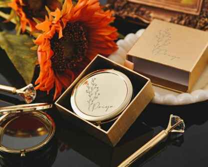Personalized portable makeup mirror with gift box, wedding gift metal mirror-Gift For Girlfriend