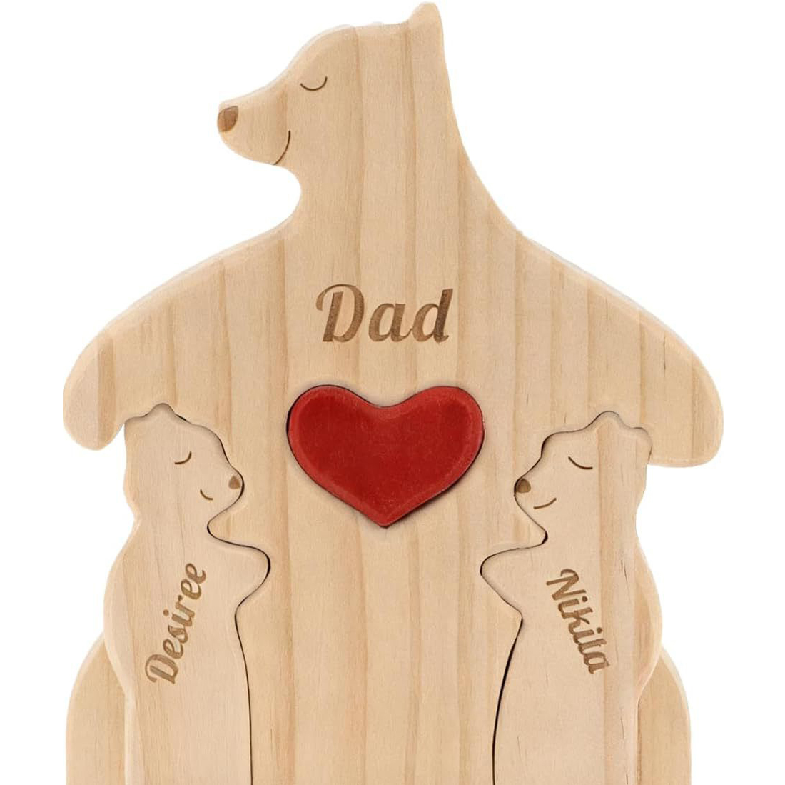 Personalized Gift wooden teddy bear family puzzle figurine, family name and surname puzzle carving decoration, family keepsake - Birthday gift for family members - Father's Day gift.-TailorAura