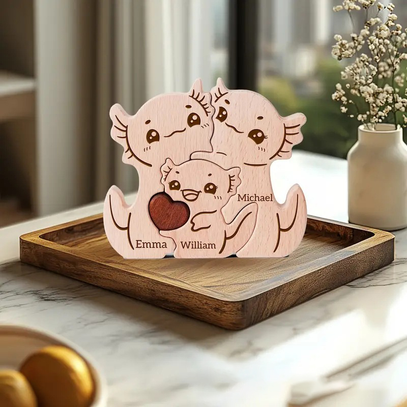Personalized Gift wooden dinosaur family figurine, family name puzzle carving decoration, family keepsake - Birthday gift for family members.-TailorAura