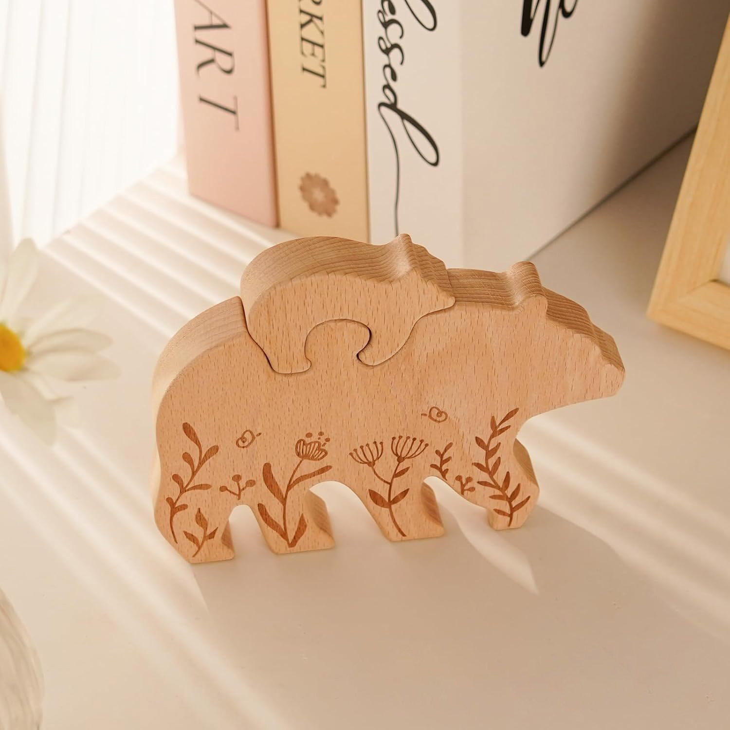 Personalized Gift Mother and Child Bear Puzzle Set, Home Decor, Carved Ornament, Family Holiday Souvenir - Birthday Gift for Family Members
