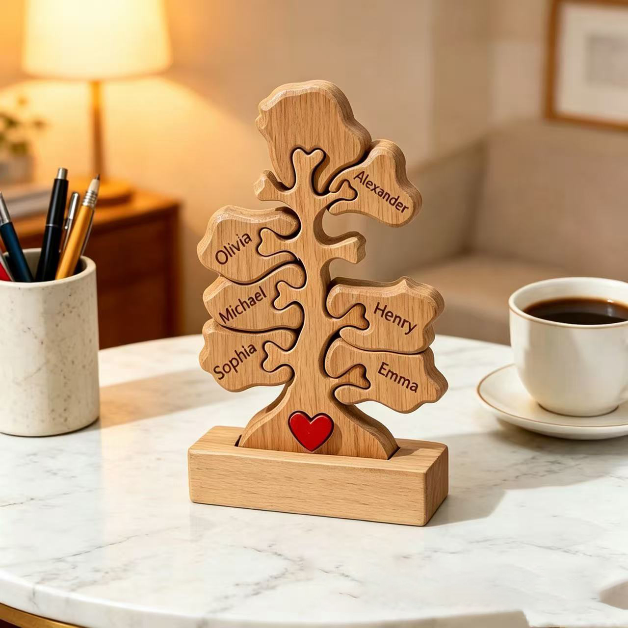 Personalized Gift wooden tree-shaped puzzle ornament, family tree puzzle, DIY name-printable home decoration, keepsake - Mother's Day gift - Christmas birthday gift