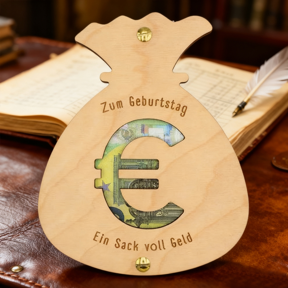 Euro Money Bag Wooden Plaque - Personalized Birthday Gift