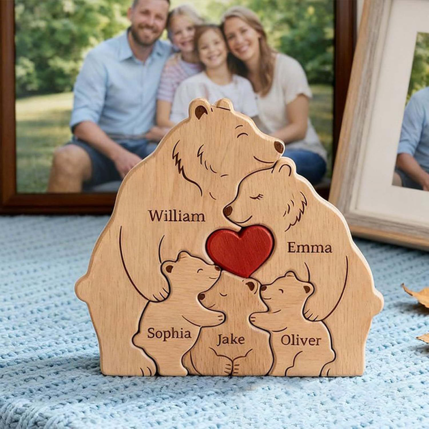 Personalized Gift wooden animal puzzle, cute bear family name puzzle, DIY name decoration, keepsake - Mother's Day gift - Christmas birthday gift