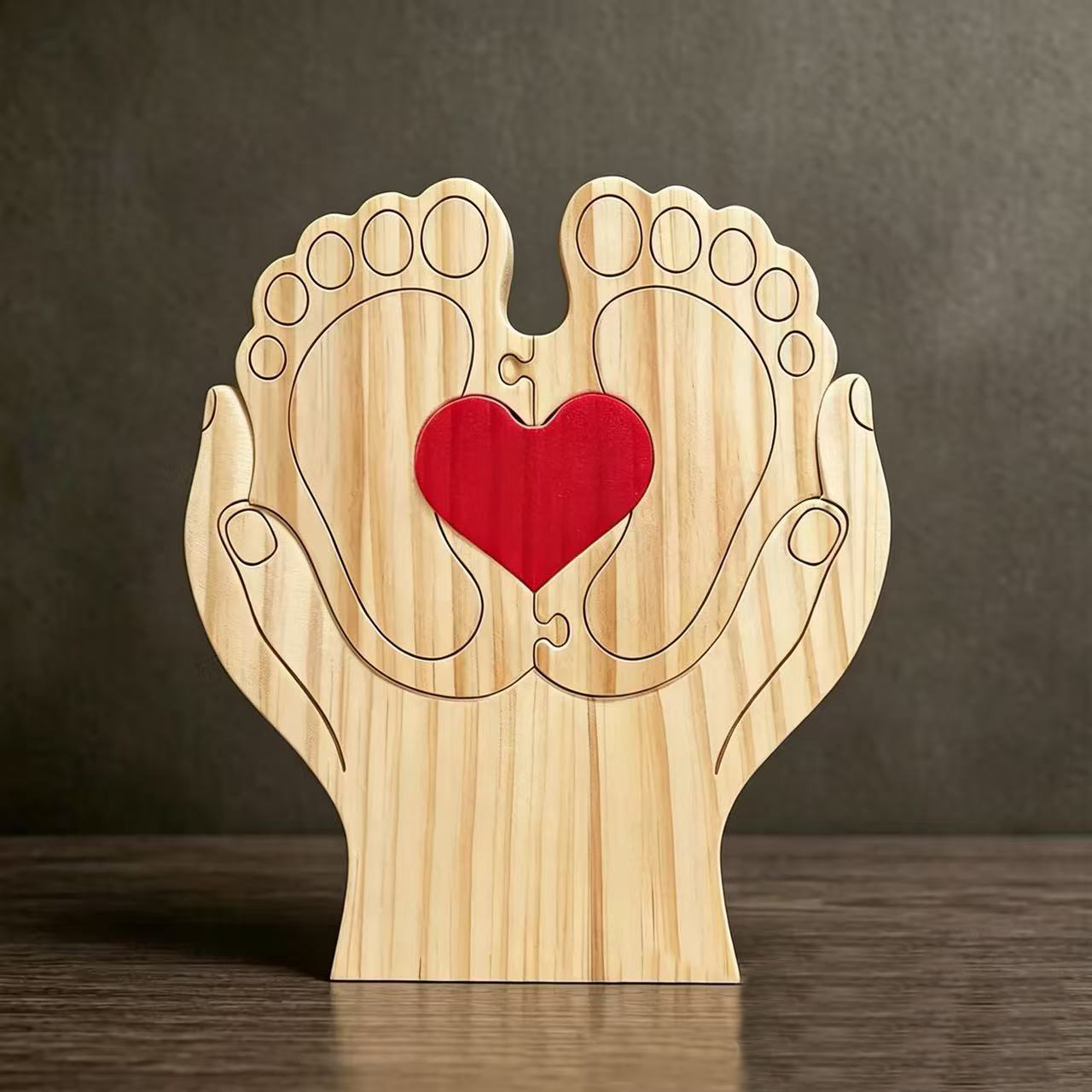 Personalized Gift Father's Day gift: Wooden baby feet puzzle, cute cat family name puzzle, home decoration, keepsake - Birthday gift for family members - Memento of a baby's growth.