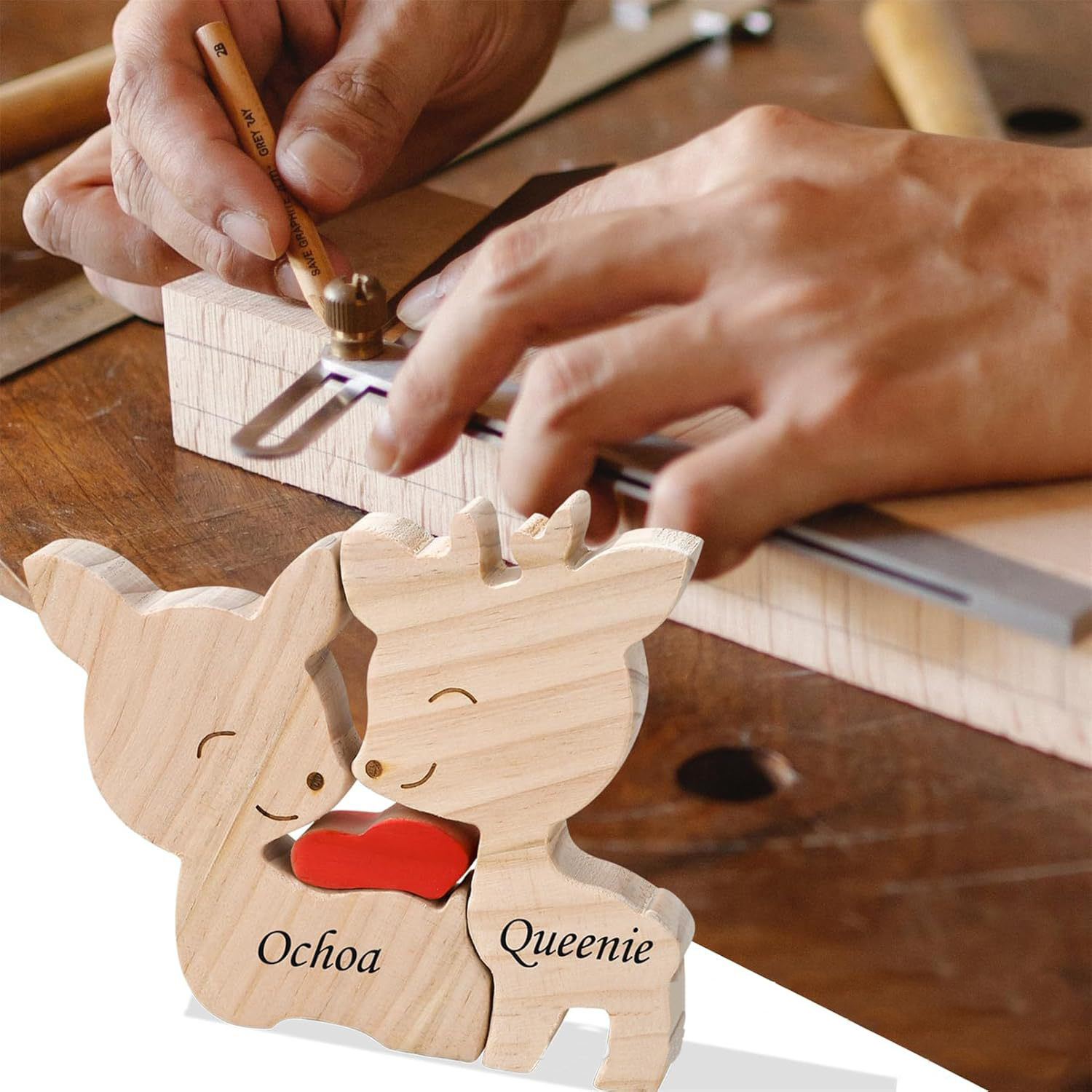 Personalized Gift wooden puzzle, cute deer, family name puzzle, home decoration, keepsake - Birthday gift for family members - Valentine's Day gift.