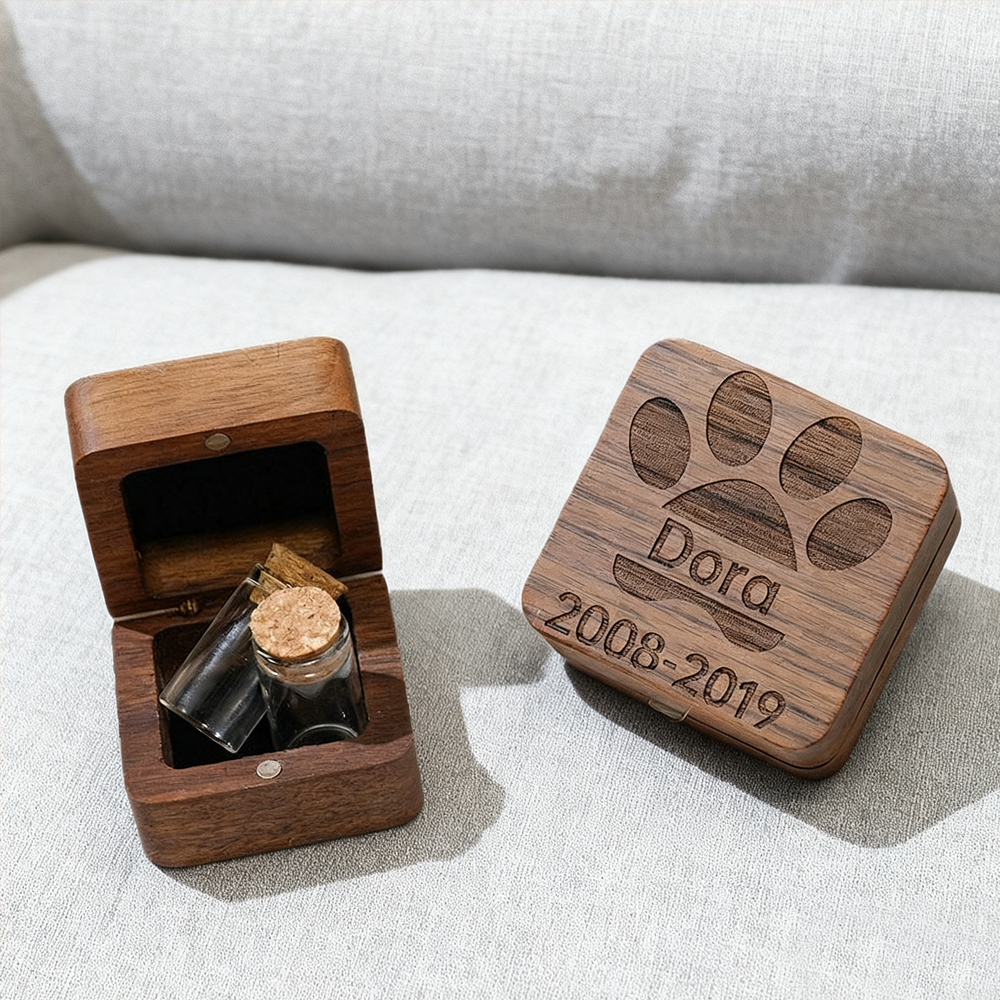 Personalized Paw Print Pet Memorial Box - Hair and Keepsake Holder