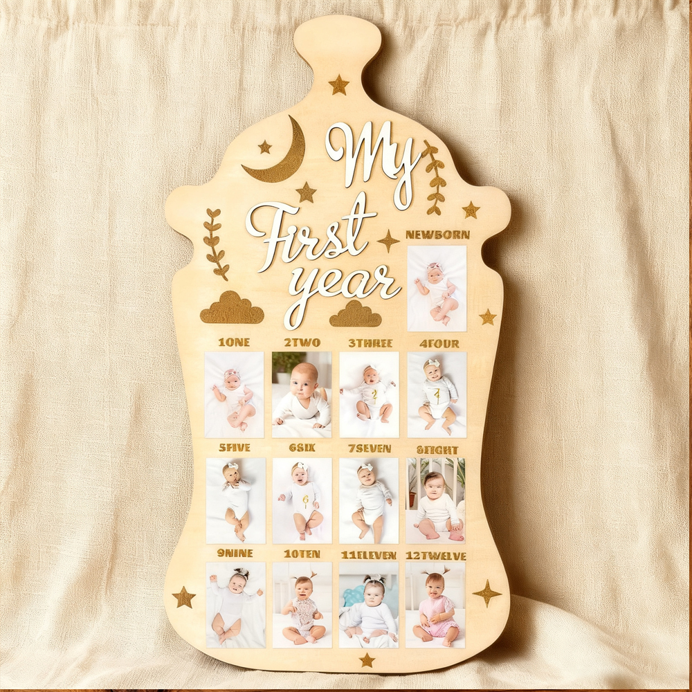 Baby's First Year Milestones - Bottle-Shaped Wooden Frame