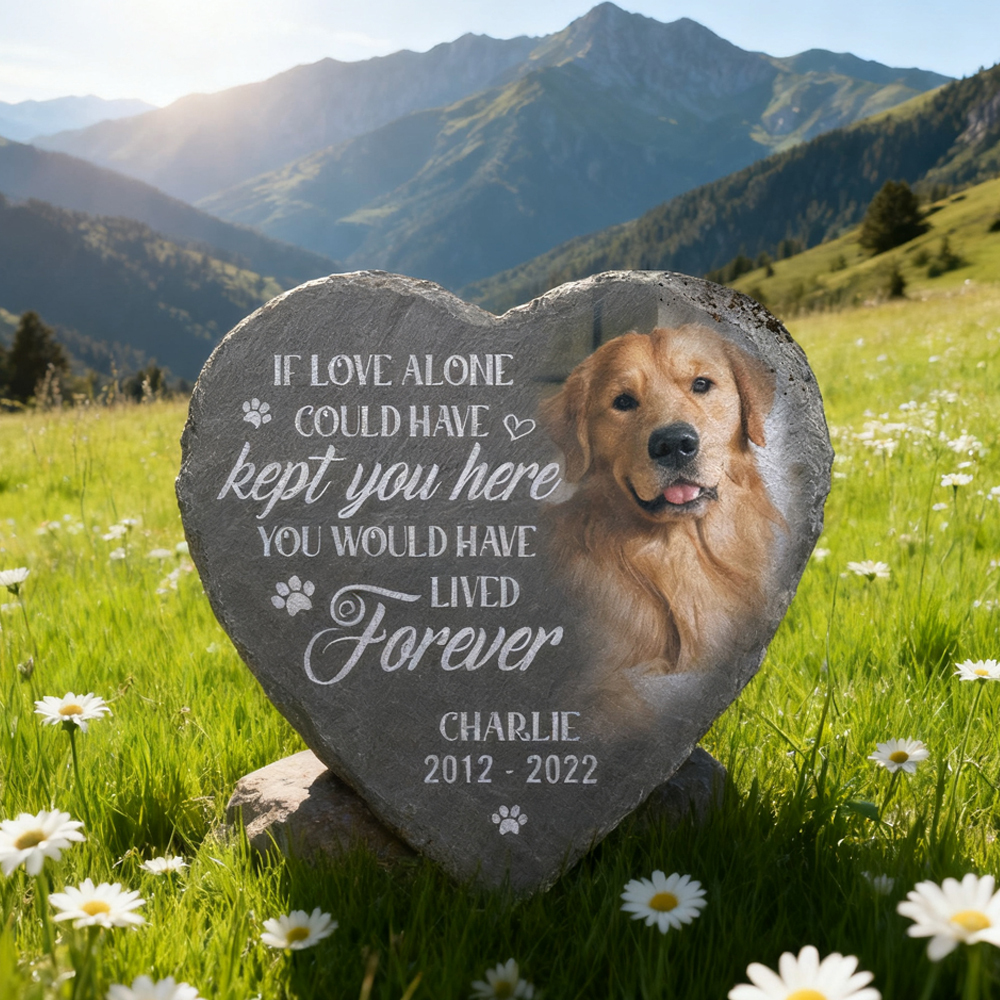 Custom Photo Heart Shaped Memorial Stone - Personalized Pet Memorial Sympathy Gifts