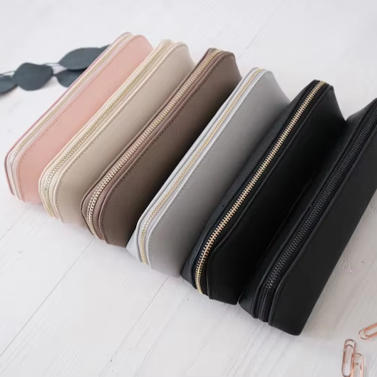 Personalized custom zippered leather pencil case with engraved logo, faux leather pencil bag, a great gift for elementary school students and teachers on Teacher's Day.