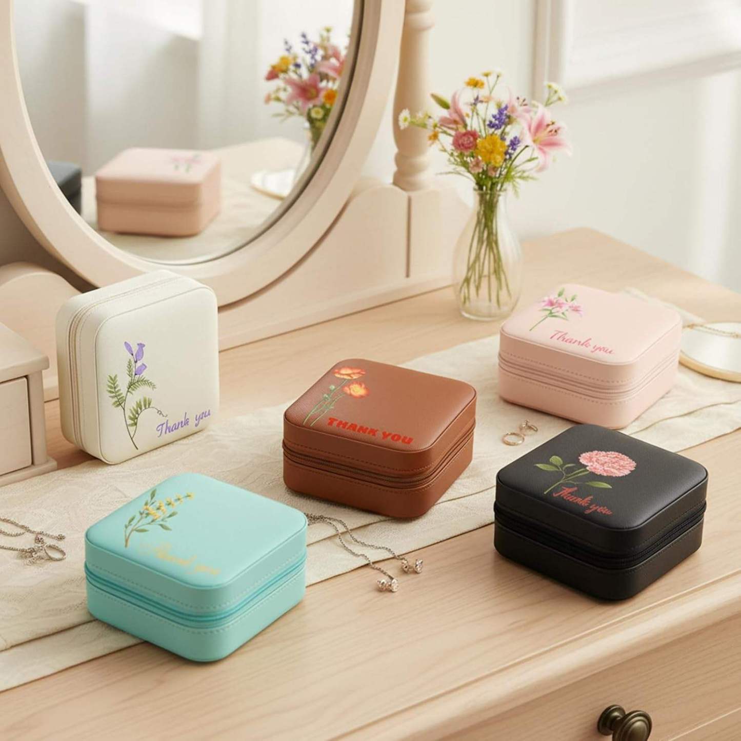 Personalized square jewelry travel box with custom engravings – the perfect Gift for ladies – Portable Ring organizer