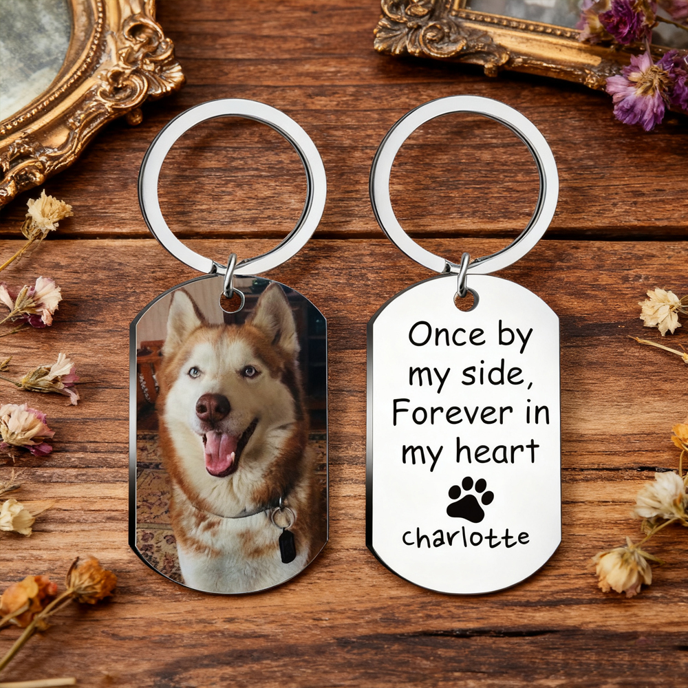 Forever in My Heart - Custom Aluminum Dog Photo Keychain Keepsake