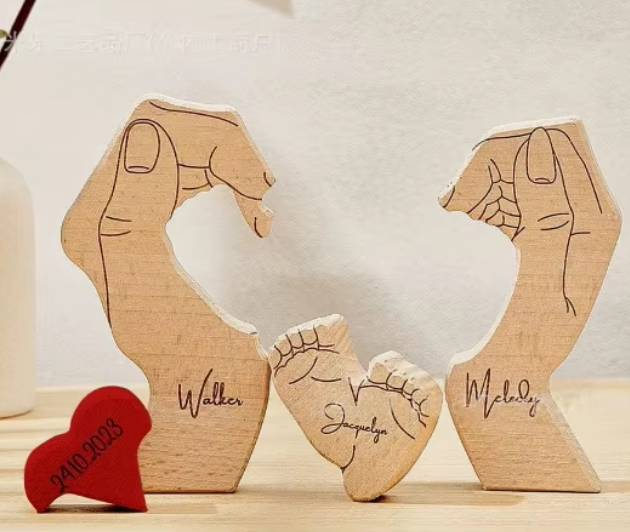 Wooden baby foot crafts, puzzles carved with family names, home decorations, Mother's Day gift-Gift For Mom-TailorAura