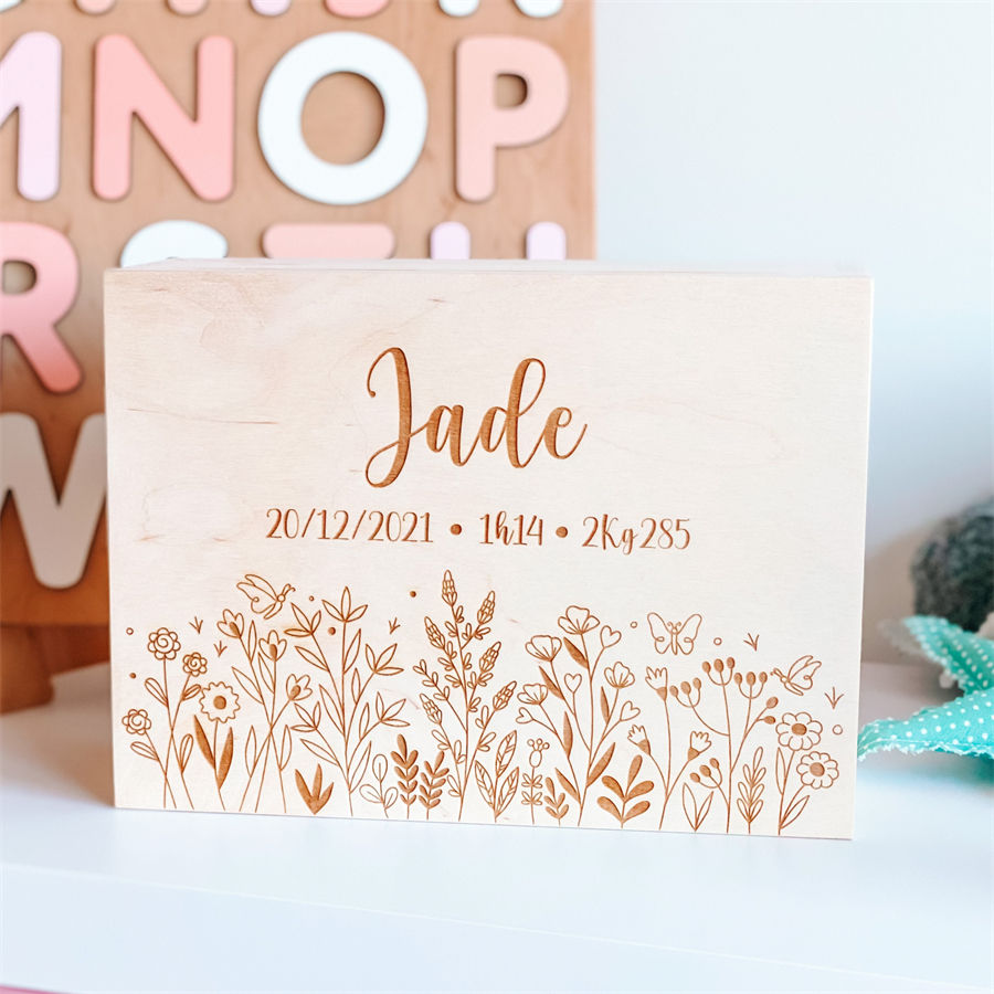 Personalized hand-carved gift cute memory storage box wooden baby keepsake box-Gift for Baby