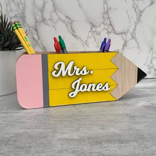 Personalized wooden desk organizer and pen holder, a Teacher's Day gift-Gift for teachers.