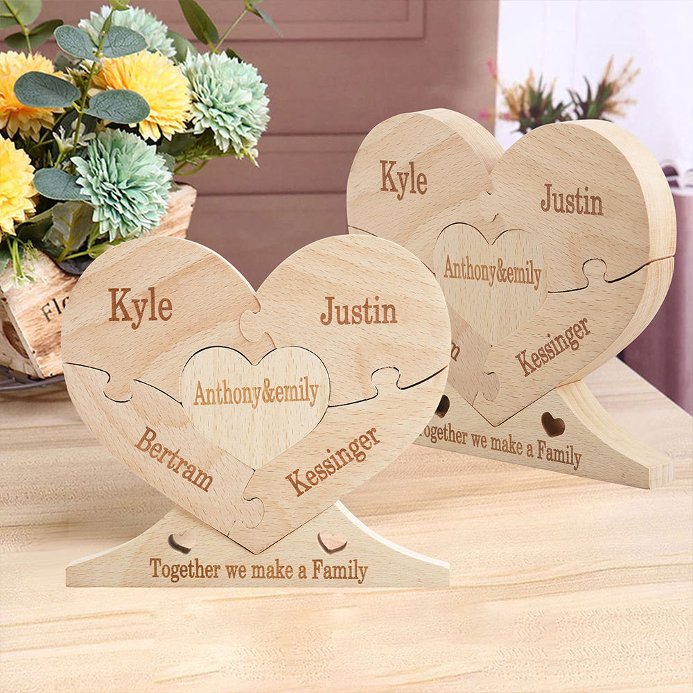 Personalized wooden heart-shaped puzzle, Valentine's Day wooden heart-shaped decoration-Gift for Famliy-TailorAura