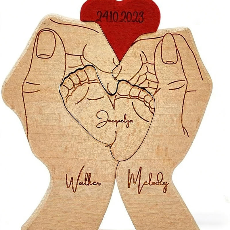 Wooden hand-carved family member and baby name puzzle home decor-Gift For Famliy
